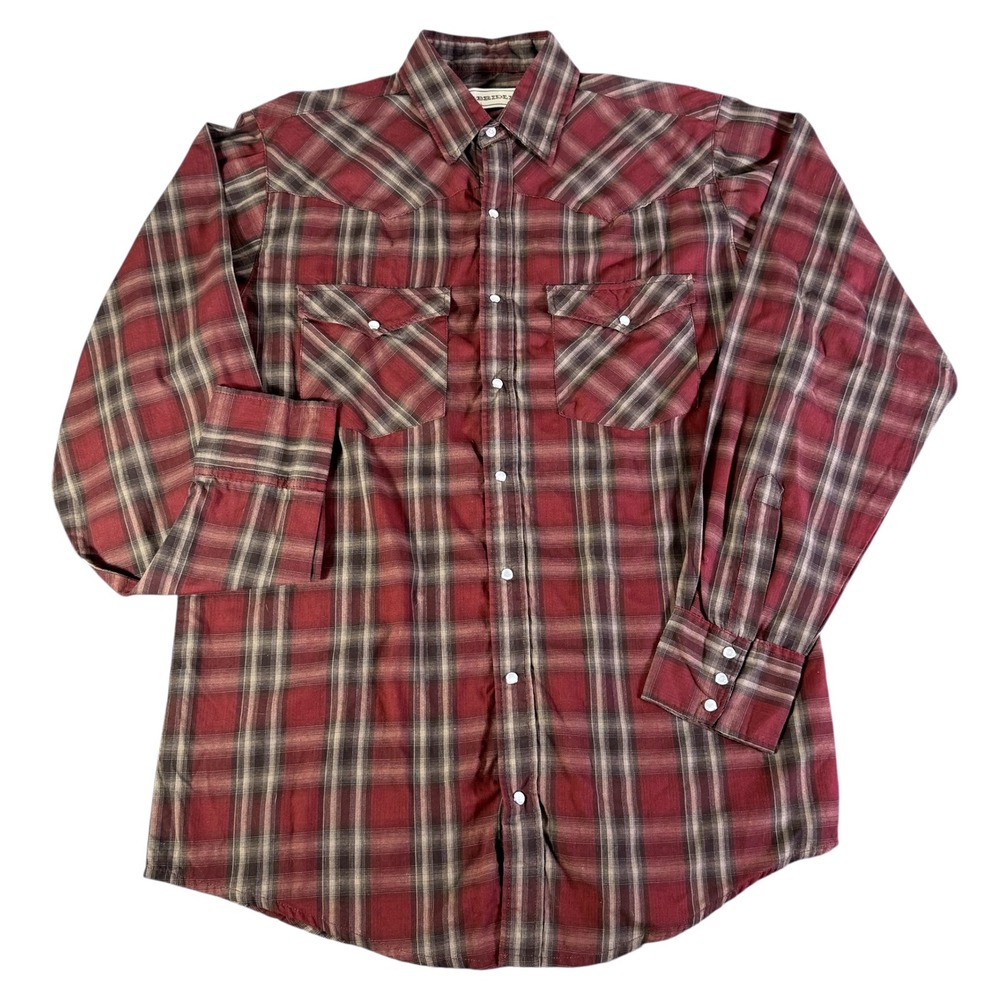 Bit & Bridle Mens Maroon Plaid Western Shirt Long Sleeve Button Up Size LT‎